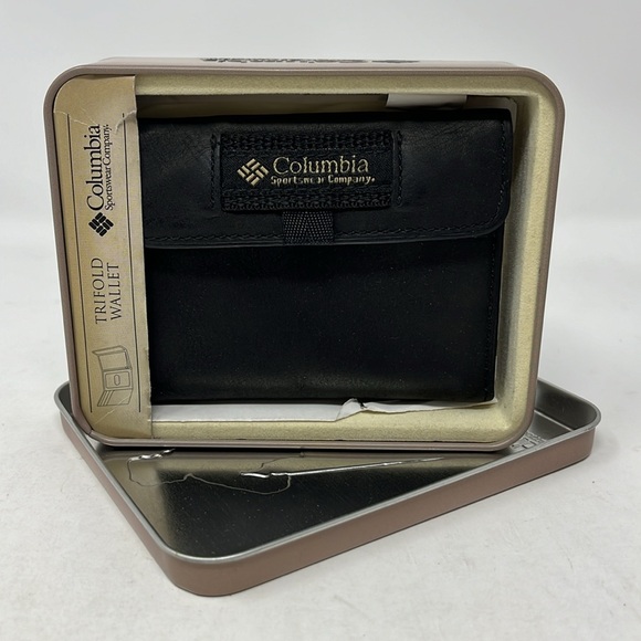 COLUMBIA TRIFOLD WALLET BLACK LEATHER WITH TIN BOX - Picture 2 of 11